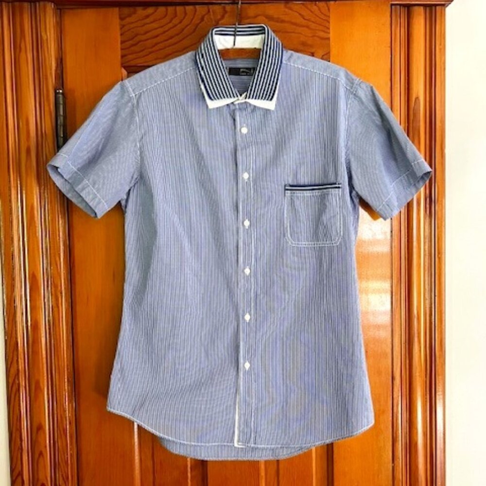 NANIBON Made In Italy Button-down Blue/WHT Shirt Men's Size Medium